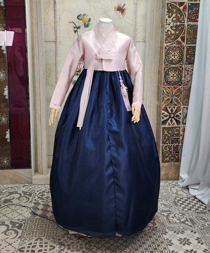 Korean Traditional Woman Personal Custom Hanbok Wedding Party Ceremony Pink Navy Hanbok OSW008