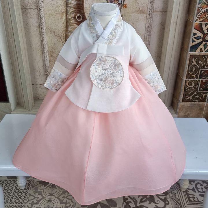 Hanbok Girl Baby Korea Traditional Clothing Set First Birthday Celebration Party 100th Birth Celebration 1–15 years White Peach Embroidery