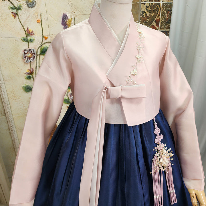 Korean Traditional Woman Personal Custom Hanbok Wedding Party Ceremony Pink Navy Hanbok OSW008