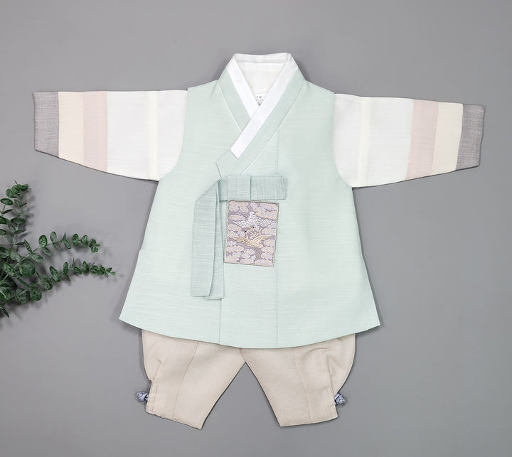 Korean Traditional Boy Baby Hanbok Dol Baikil Party Celebration 100th-15 Ages Mint Light Green JYB108