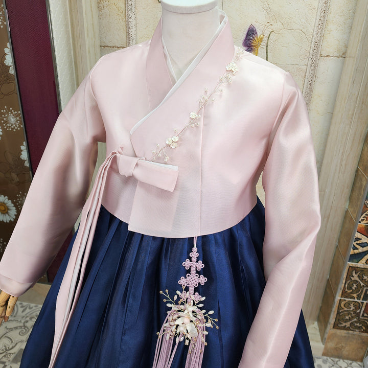 Korean Traditional Woman Personal Custom Hanbok Wedding Party Ceremony Pink Navy Hanbok OSW008