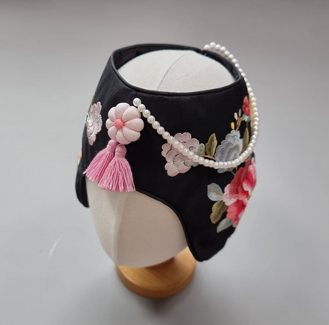 Hanbok Hat for Girl Baby Korea Traditional Hanbok Cap Embroidery 조바위 Accessory 100th Days 1–2 Ages HJ13