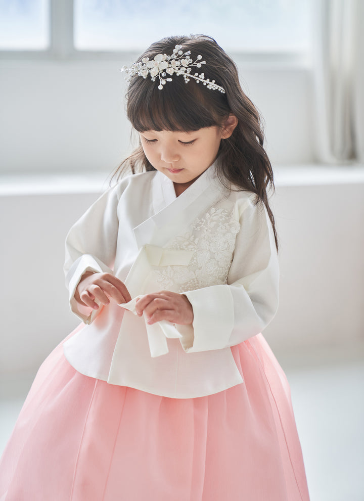 Hanbok Girl Baby Korea Traditional Clothing Set First Birthday Celebration Party Celebration 1 -8 years White Beads Embroidery Pink