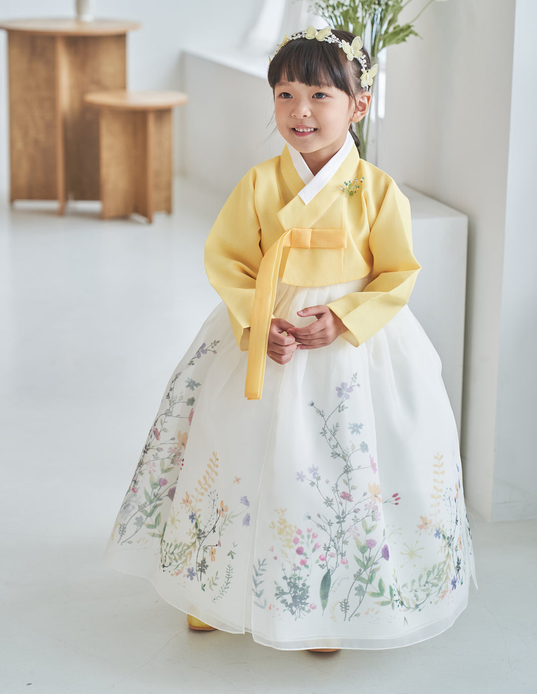 Hanbok Girl Baby Korea Traditional Clothing Set First Birthday Celebration Party 100th Birth Celebration 1-8 years Yellow Flower