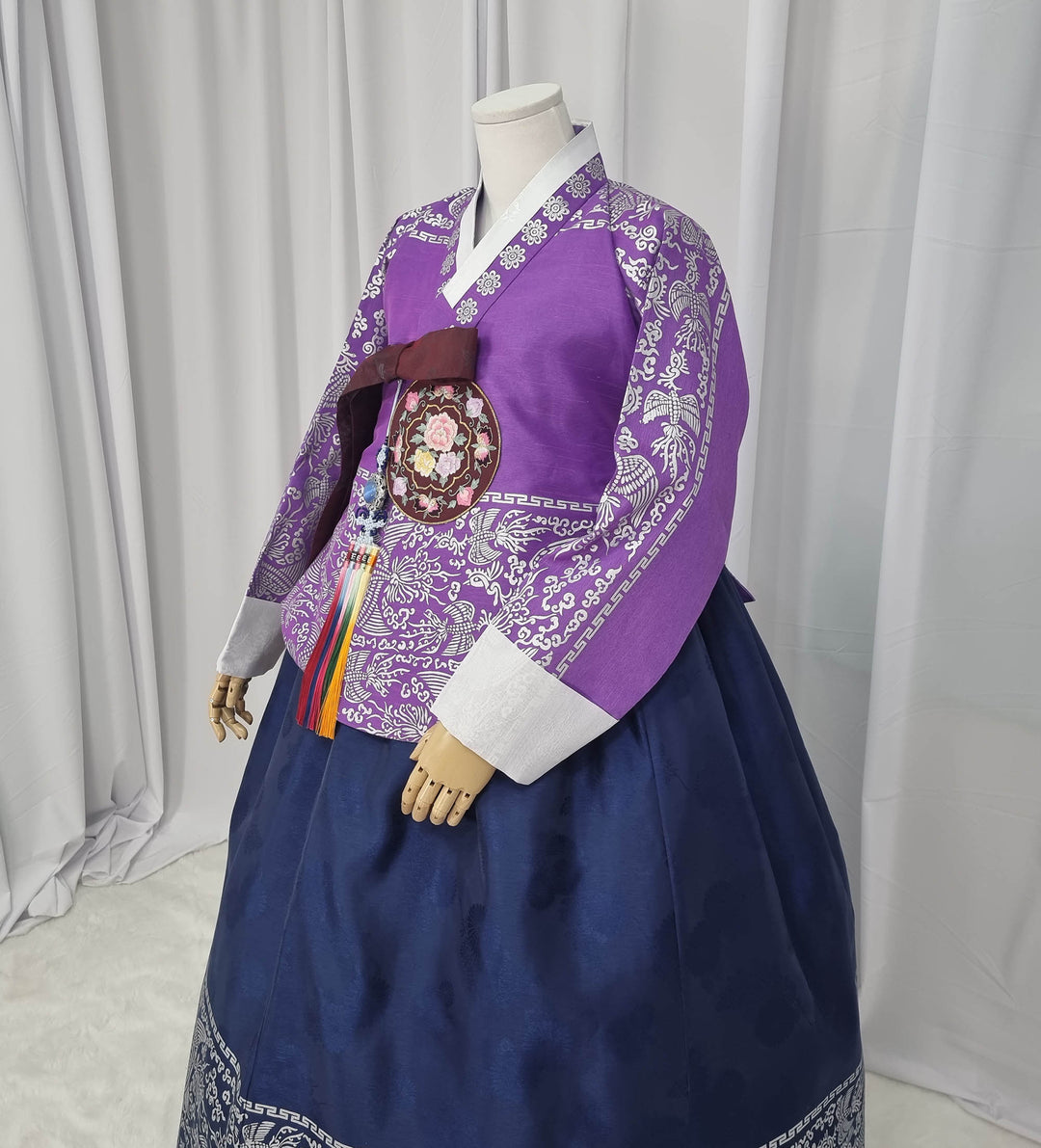 Korean Traditional Woman Personal Custom Hanbok Wedding Party Ceremony High Quality Print Dangui 당의 Queen Princess Design Hanbok Purple Navy OSW143