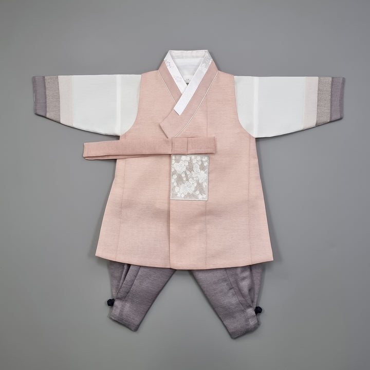 Korean Traditional Boy Baby Hanbok Dol Baikil Party Celebration 100th Days 1-15 Ages Dusty Pink 색동 HGB115