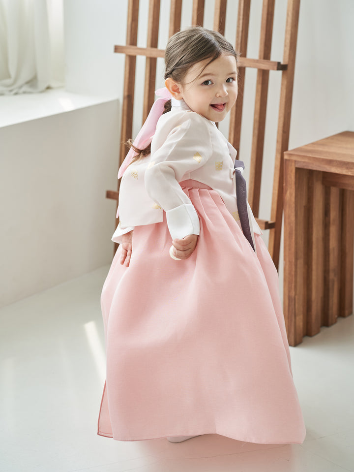 Hanbok Dress Girl Baby Korea Traditional Clothing Set First Birthday Celebration Party Celebration 1–8 Years Ivory Pink OS103