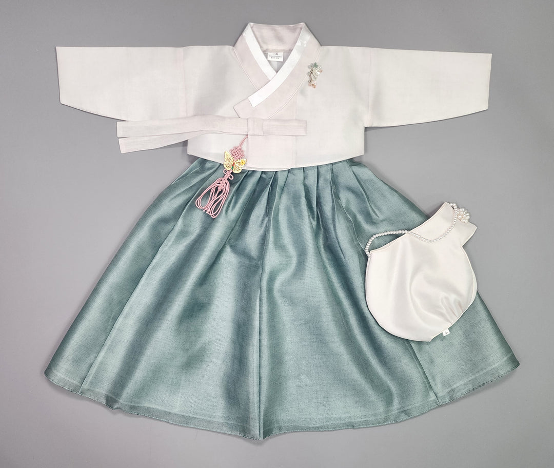 Hanbok Girl Baby Korea Traditional Clothing Set First Birthday Celebration Party 100th Birth1–15 years Ivory Green HG105