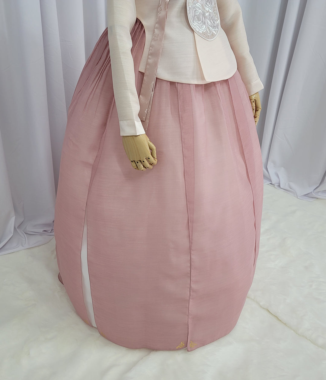 Korean Traditional Fancy Woman Personal Custom Hanbok Wedding Party Ceremony Mom Daughter Couple Look Beige Dark Pink Hanbok OSF135