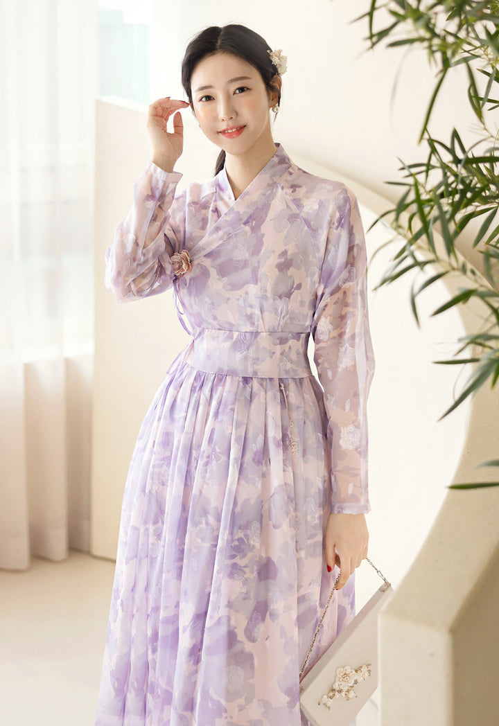 Korean Modern Hanbok Purple Dress Wrapped Skirt Fancy Casual Daily Clothing Fusion Hanbok Summer Party CHD316