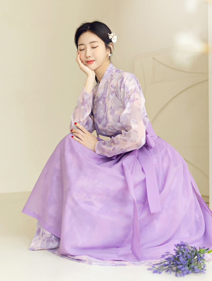 Korean Modern Hanbok Purple Dress Wrapped Skirt Fancy Casual Daily Clothing Fusion Hanbok Summer Party CHD316