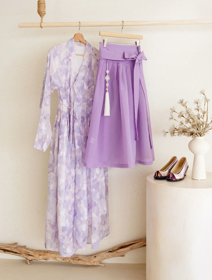 Korean Modern Hanbok Purple Dress Wrapped Skirt Fancy Casual Daily Clothing Fusion Hanbok Summer Party CHD316