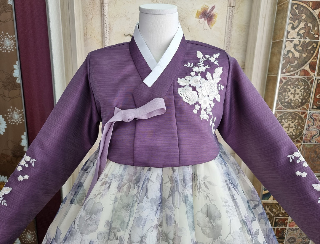 Korean Traditional Woman Personal Custom Hanbok Wedding Party Ceremony Purple Flower Print Hanbok Skirt Mom Grandmom Hanbok OSW140