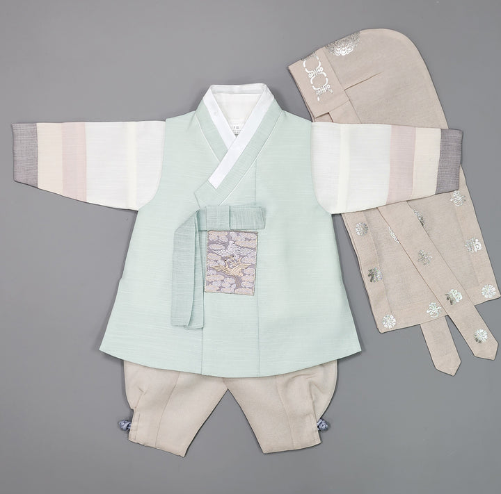 Korean Traditional Boy Baby Hanbok Dol Baikil Party Celebration 100th-15 Ages Mint Light Green JYB108