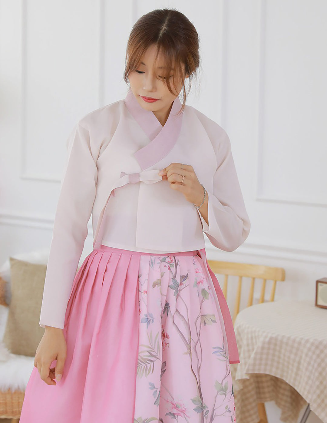 Korean Modern Daily Hanbok Casual Modernized Party Celebration Dress Top Jeogori Skirt Pink SSN002