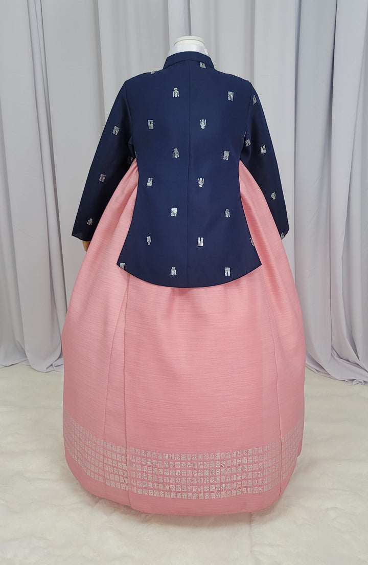 Korean Traditional Woman Personal Custom Hanbok Wedding Party Ceremony High Quality Print Dangui 당의 Queen Princess Design Hanbok Navy Peach OSW149