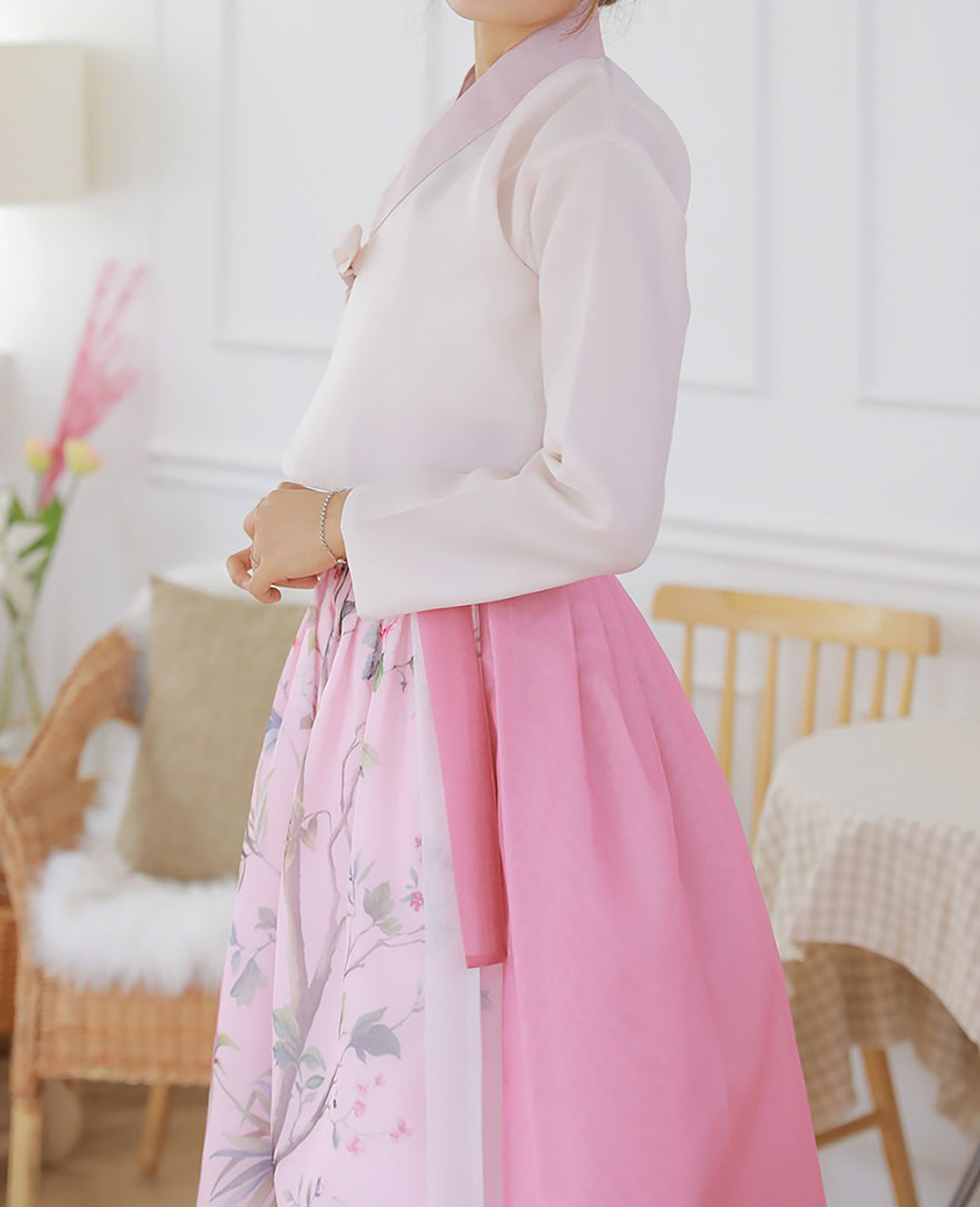 Korean Modern Daily Hanbok Casual Modernized Party Celebration Dress Top Jeogori Skirt Pink SSN002