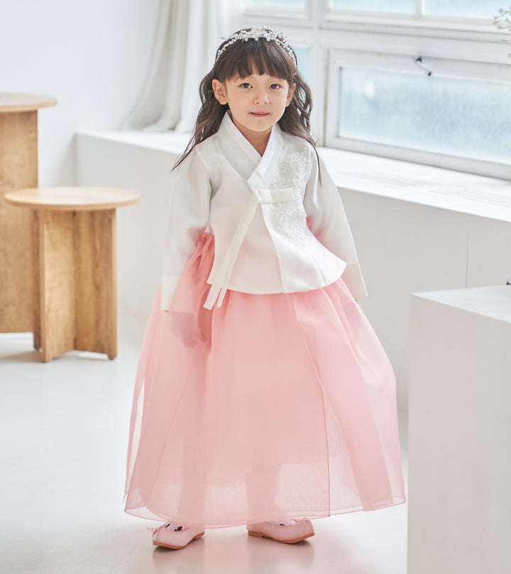 Hanbok Girl Baby Korea Traditional Clothing Set First Birthday Celebration Party Celebration 1 -8 years White Beads Embroidery Pink