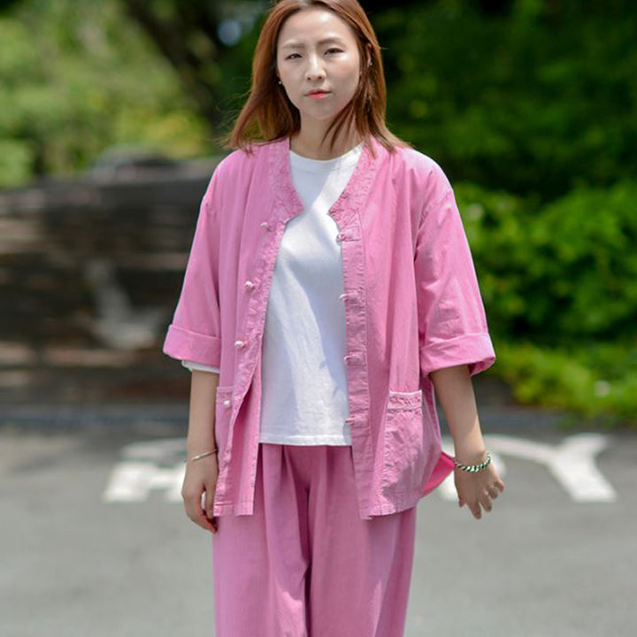 Korean Hanbok Washed Cotton Common Use Man Woman Casual Daily Clothing 3/4 Sleeve BTS 10097 Pink