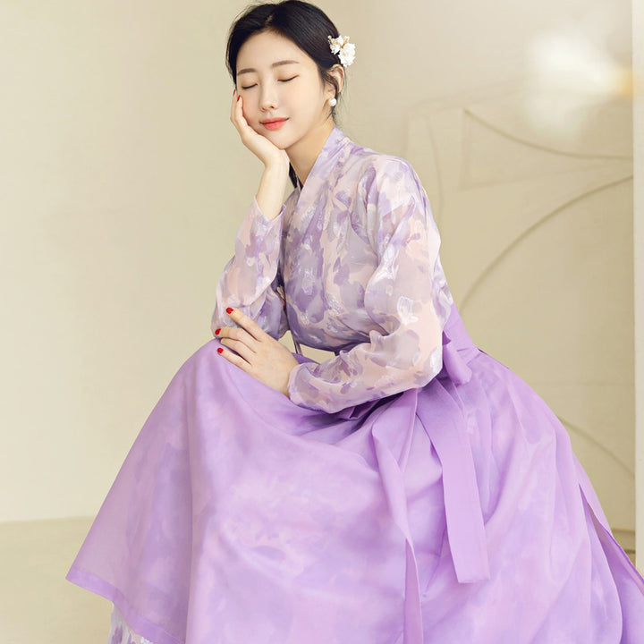 Korean Modern Hanbok Purple Dress Wrapped Skirt Fancy Casual Daily Clothing Fusion Hanbok Summer Party CHD316