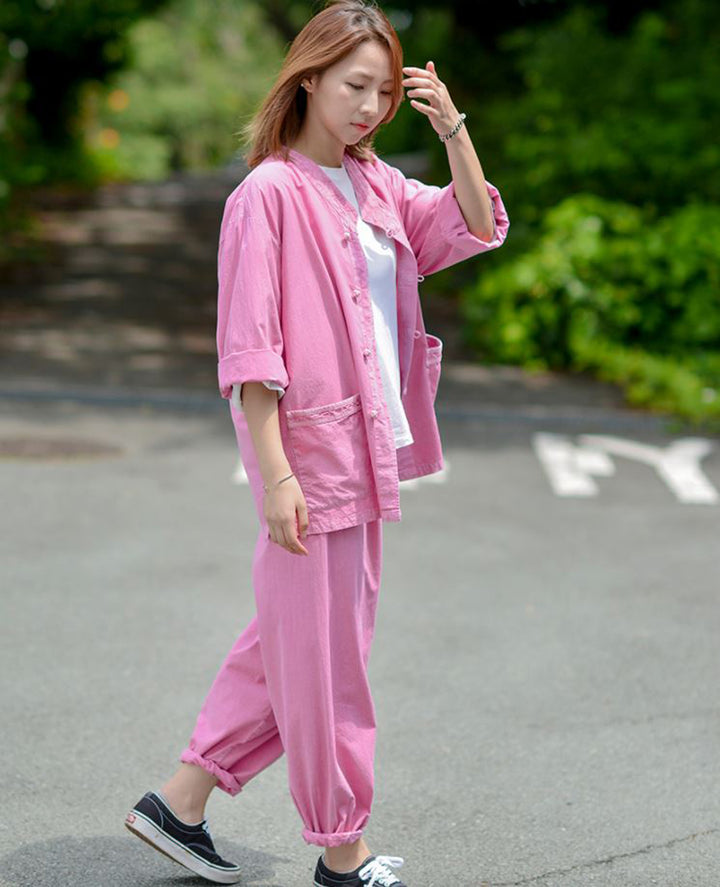 Korean Hanbok Washed Cotton Common Use Man Woman Casual Daily Clothing 3/4 Sleeve BTS 10097 Pink