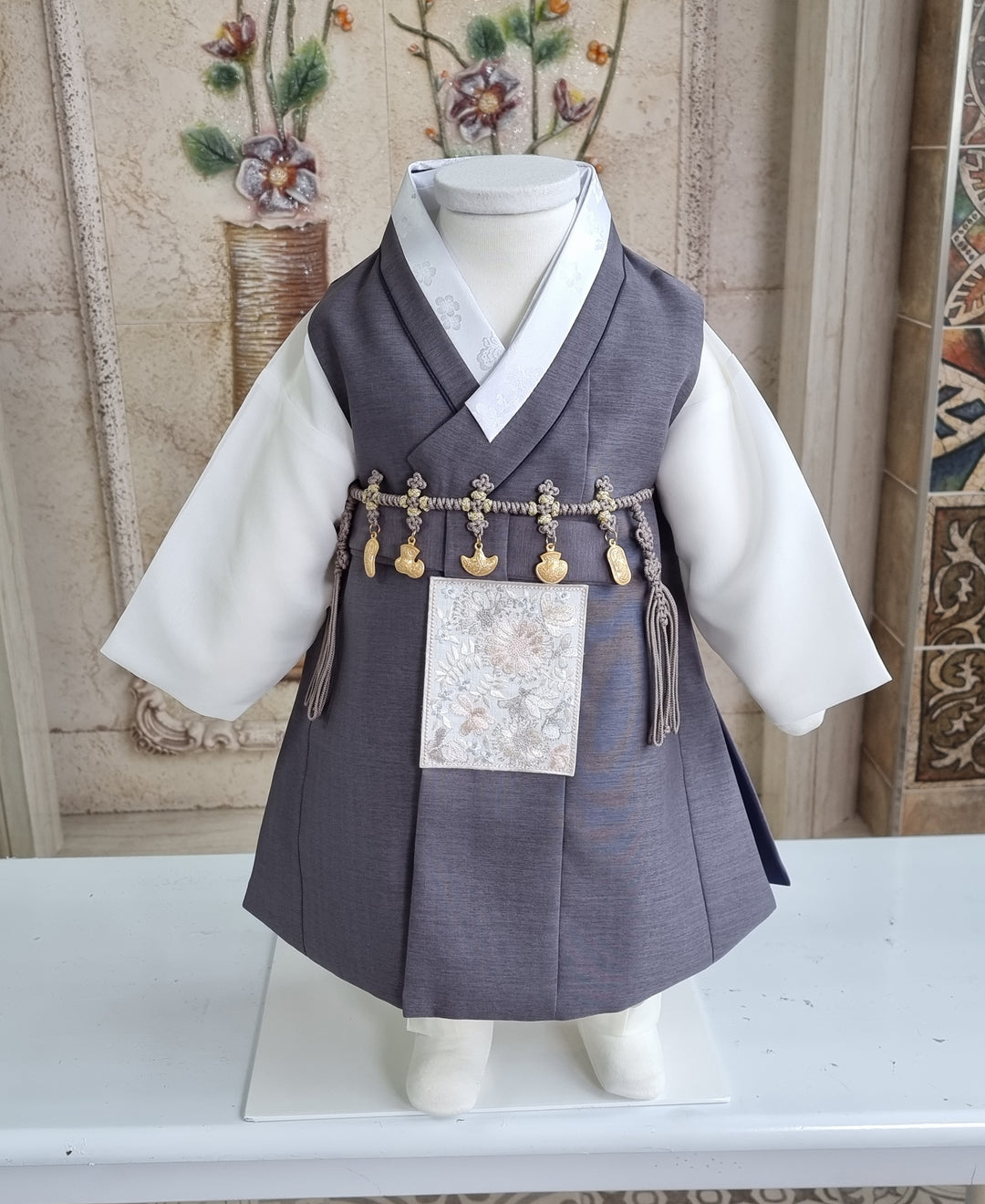 Hanbok Boy Girl Baby Korea Traditional Clothing Set First Birthday Celebration Party 100th Birth Celebration 1–15 years Dark Gray HGB207