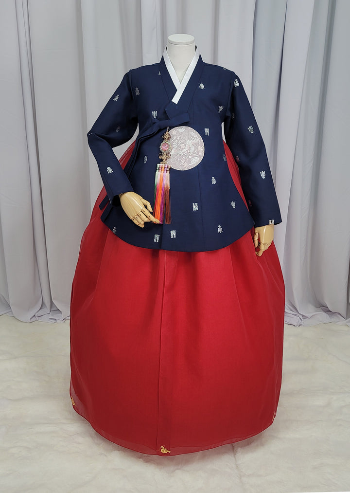 Korean Traditional Woman Personal Custom Hanbok Wedding Party Ceremony High Quality Print Dangui 당의 Queen Princess Design Hanbok Navy Red OSW150