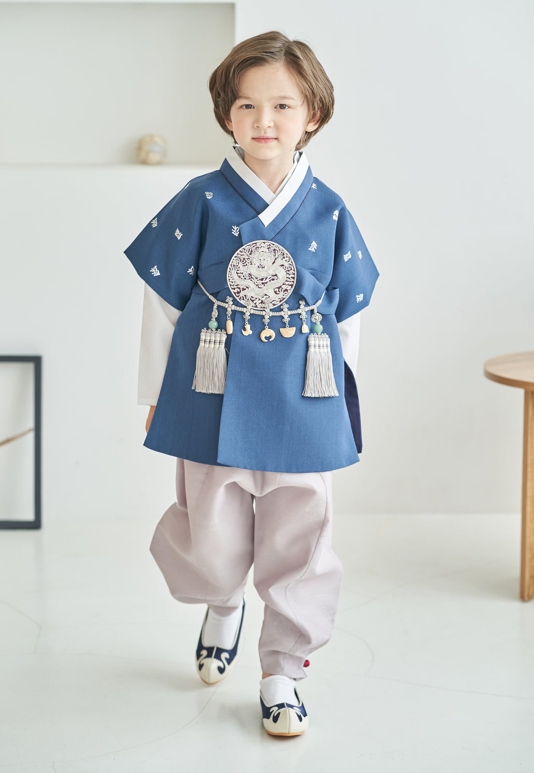 Korean Traditional Boy Baby Hanbok Dol Baikil Party Celebration 100th-10 Ages Navy Silver Print OSB101