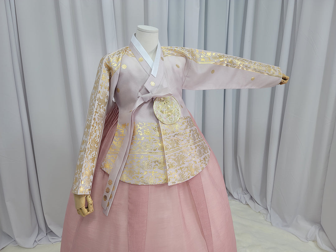 Korean Traditional Woman Personal Custom Hanbok Wedding Party Ceremony High Quality Print Dangui 당의 Queen Princess Design Hanbok Dark Pink Gold Print OSW152