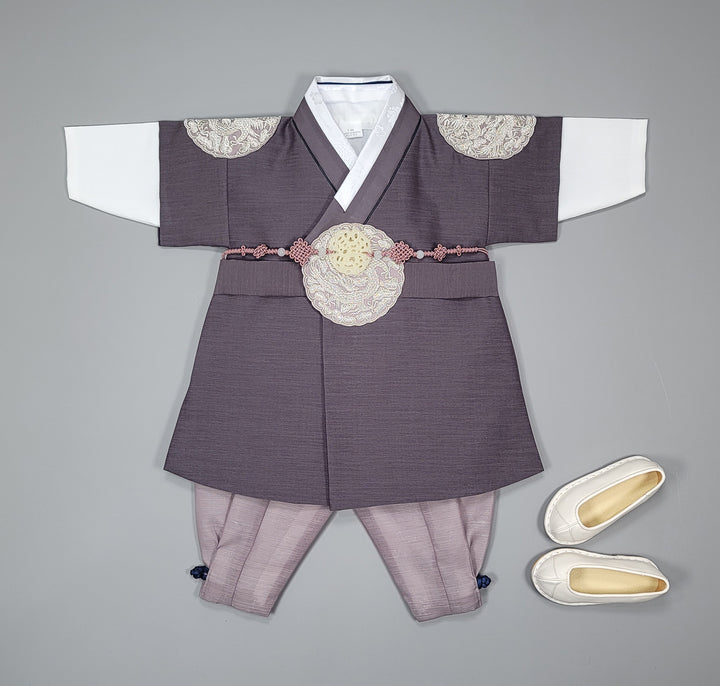 Korean Traditioanl Boy Baby Hanbok Dol Baikil Party Celebration 100th-8 Ages Gray Kings Design