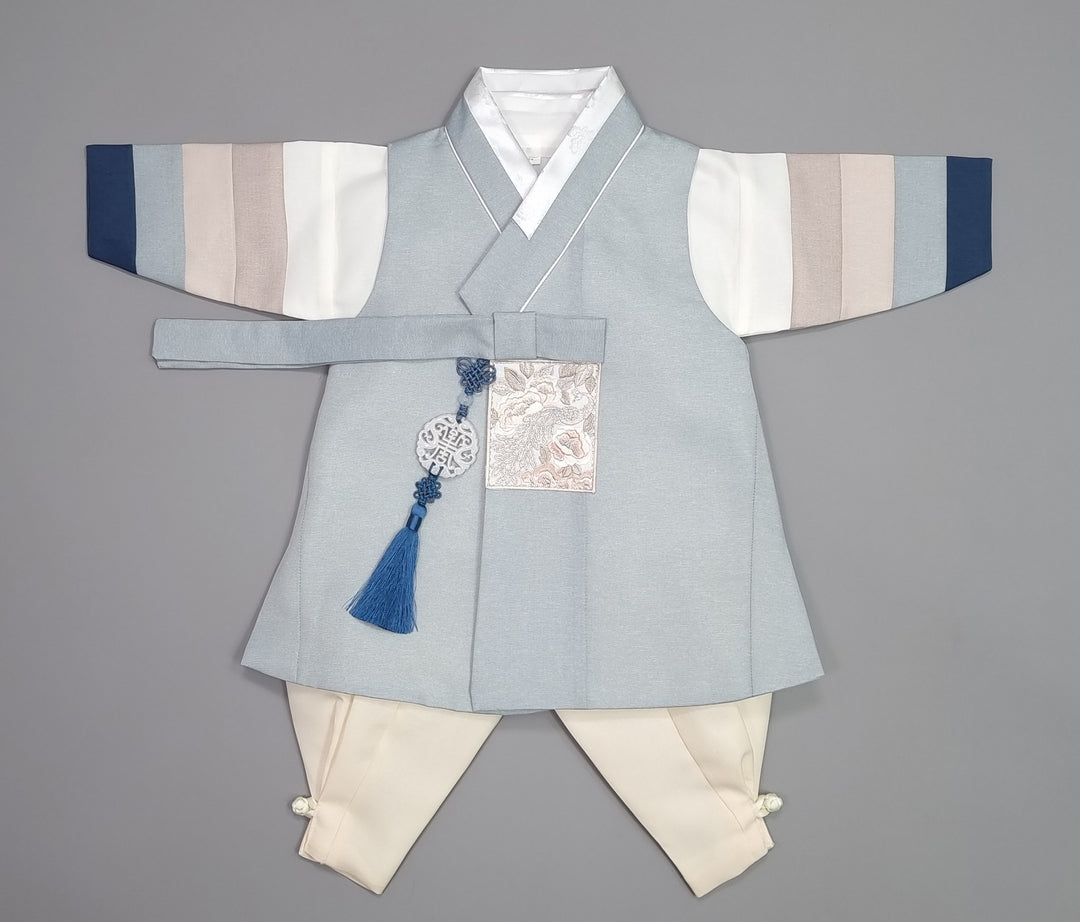 Hanbok Boy Baby Korea Traditional Clothing Set First Birthday Celebration Party 100th Birth Celebration 1–15 years Baby Dusty Blue HGB108