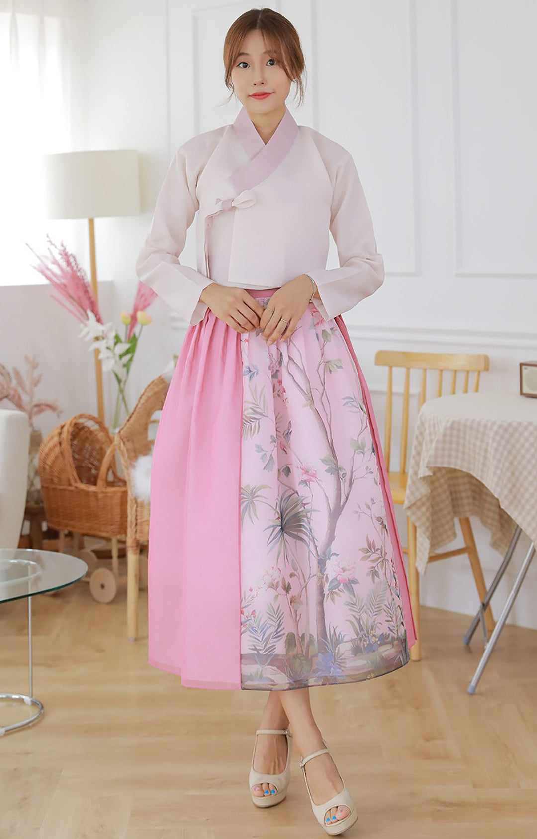 Korean Modern Daily Hanbok Casual Modernized Party Celebration Dress Top Jeogori Skirt Pink SSN002