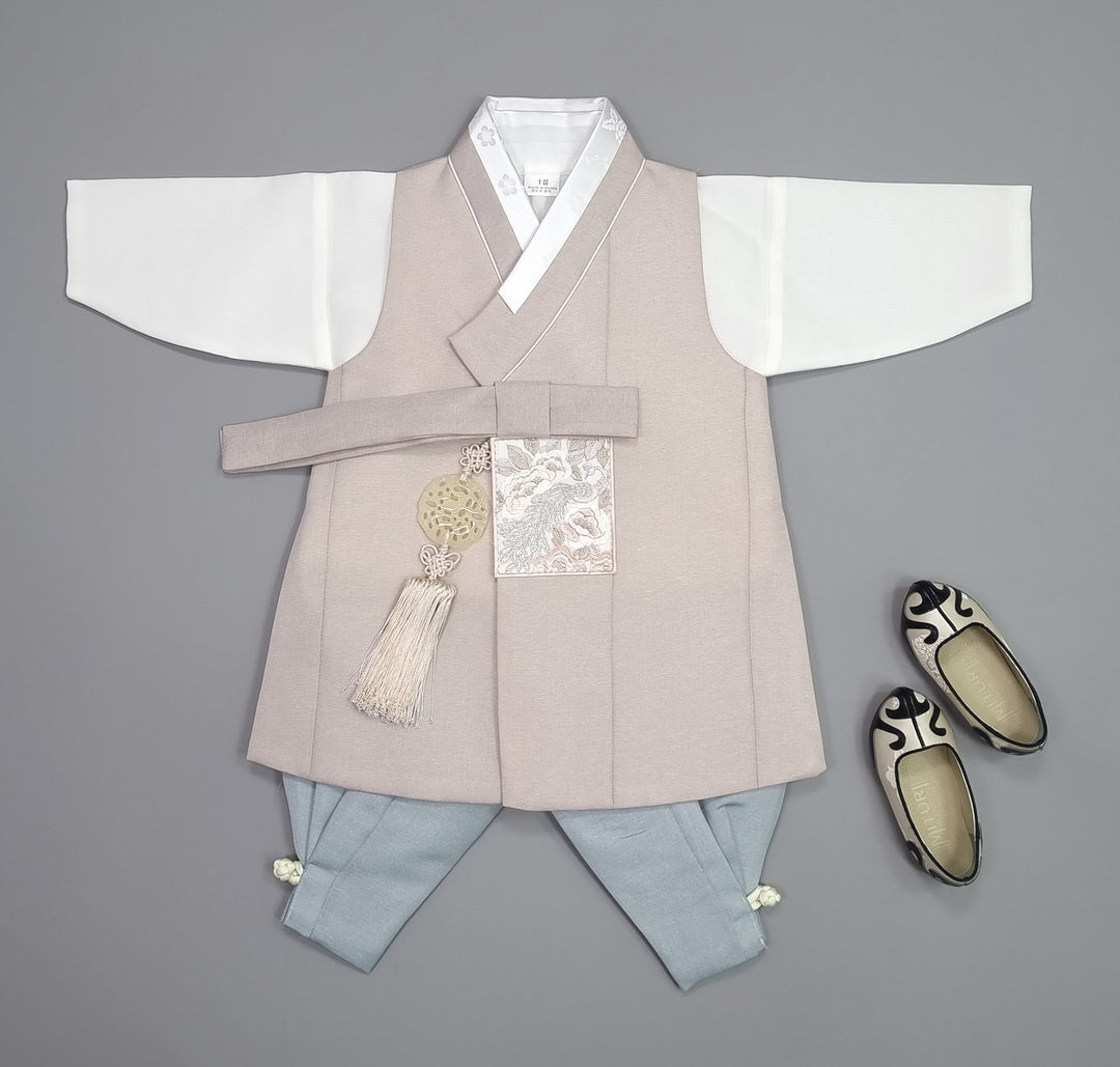 Hanbok Boy Baby Korea Traditional Clothing Set First Birthday Celebration Party 100th Birth Celebration 1–15 years Baby Beige HGB111