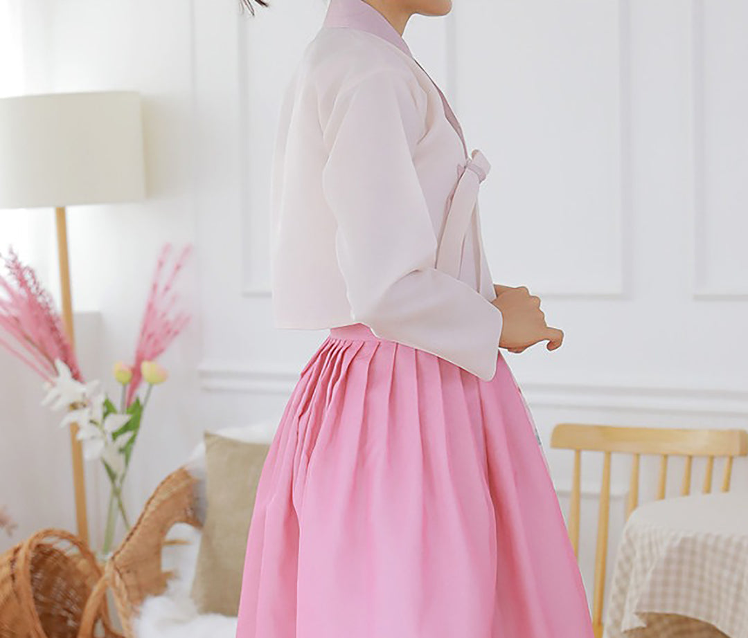 Korean Modern Daily Hanbok Casual Modernized Party Celebration Dress Top Jeogori Skirt Pink SSN002