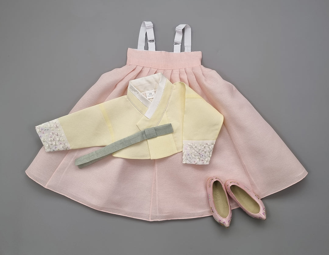 Hanbok Girl Baby Korea Traditional Clothing Set First Birthday Celebration Party 100th Birth Celebration 1–15 years Light Pink Cute Yellow HG164