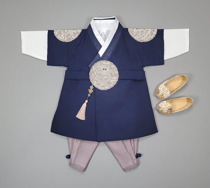 Korean Traditioanl Boy Baby Hanbok Dol Baikil Party Celebration 100th-8 Ages Navy Kings Design