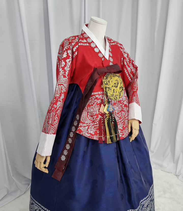 Korean Traditional Woman Personal Custom Hanbok Wedding Party Ceremony High Quality Print Dangui 당의 Queen Princess Design Hanbok Red Navy OSW144