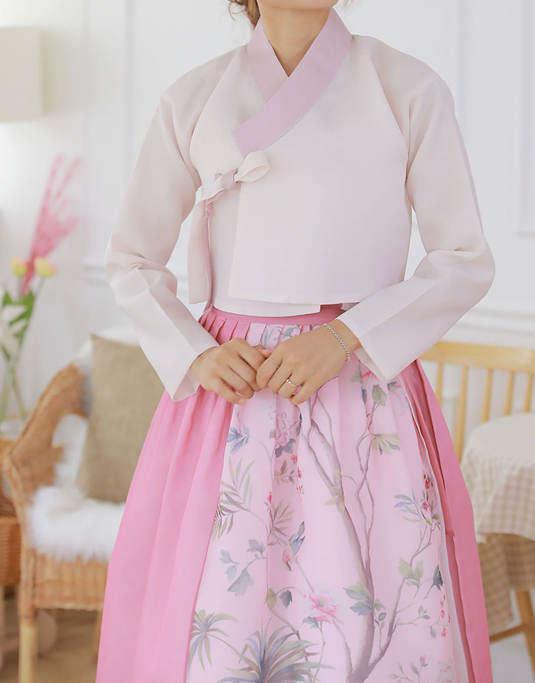 Korean Modern Daily Hanbok Casual Modernized Party Celebration Dress Top Jeogori Skirt Pink SSN002