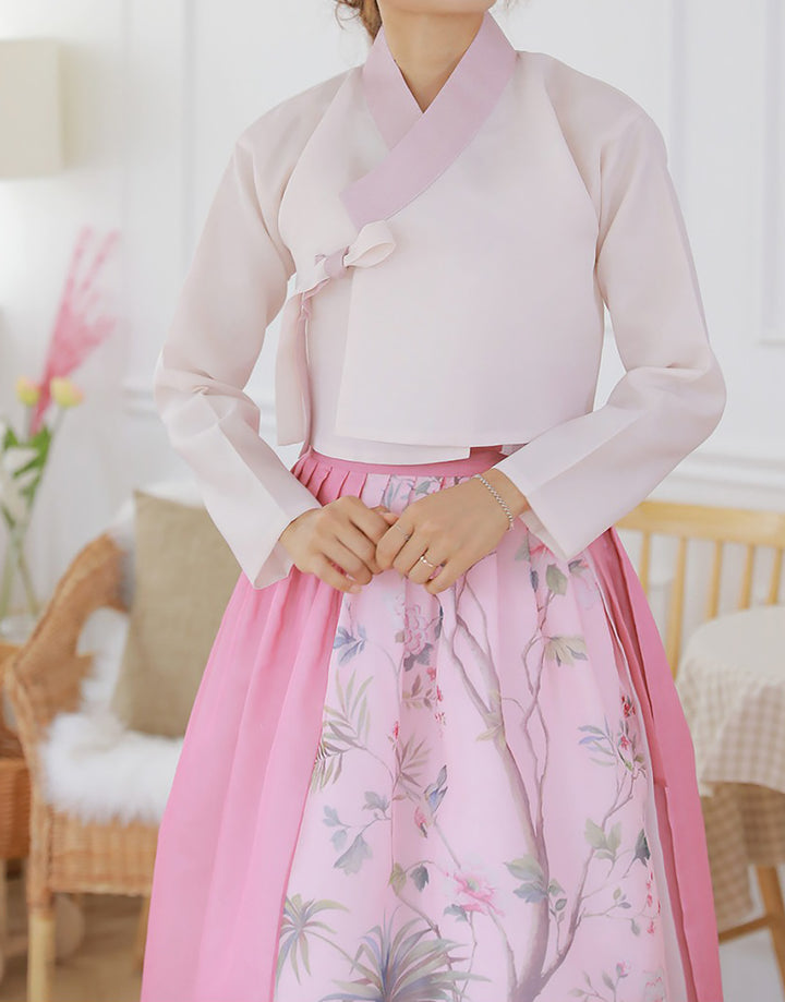 Korean Modern Daily Hanbok Casual Modernized Party Celebration Dress Top Jeogori Skirt Pink SSN002