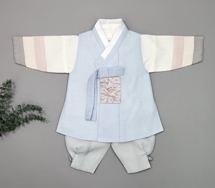 Korean Traditional Boy Baby Hanbok Dol Baikil Party Celebration 100th-15 Ages Sky Blue JYB110