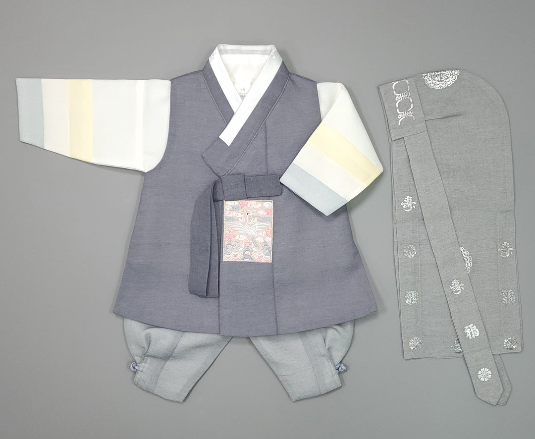 Korean Traditional Boy Baby Hanbok Dol Baikil Party Celebration 100th-15 Ages Gray JYB109