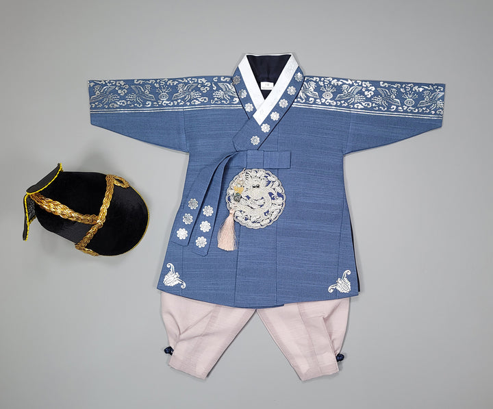 Korean Traditioanl Boy Baby Hanbok Dol Baikil Party Celebration 100th-8 Ages Silver Print