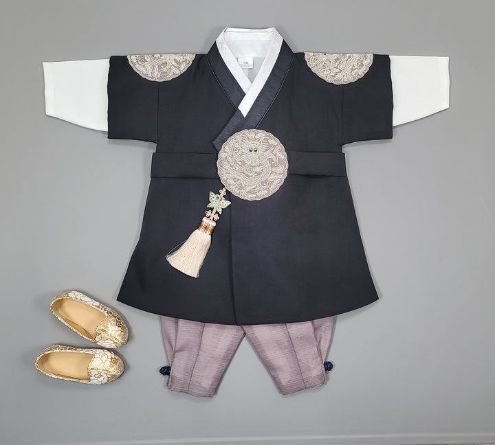 Korean Traditioanl Boy Baby Hanbok Dol Baikil Party Celebration 100th-8 Ages Black Kings Design