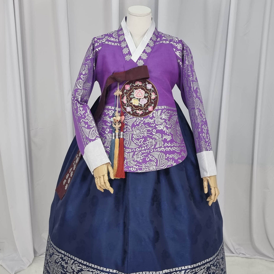 Korean Traditional Woman Personal Custom Hanbok Wedding Party Ceremony High Quality Print Dangui 당의 Queen Princess Design Hanbok Purple Navy OSW143