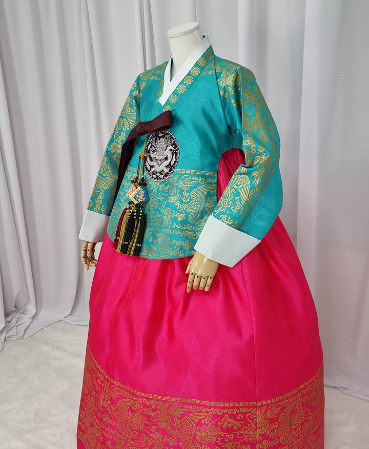 Korean Traditional Woman Personal Custom Hanbok Wedding Party Ceremony High Quality Print Dangui 당의 Queen Princess Design Hanbok Green Red OSW147