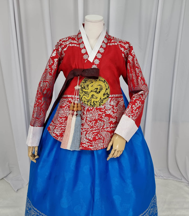 Korean Traditional Woman Personal Custom Hanbok Wedding Party Ceremony High Quality Print Dangui 당의 Queen Princess Design Hanbok Red Blue OSW145