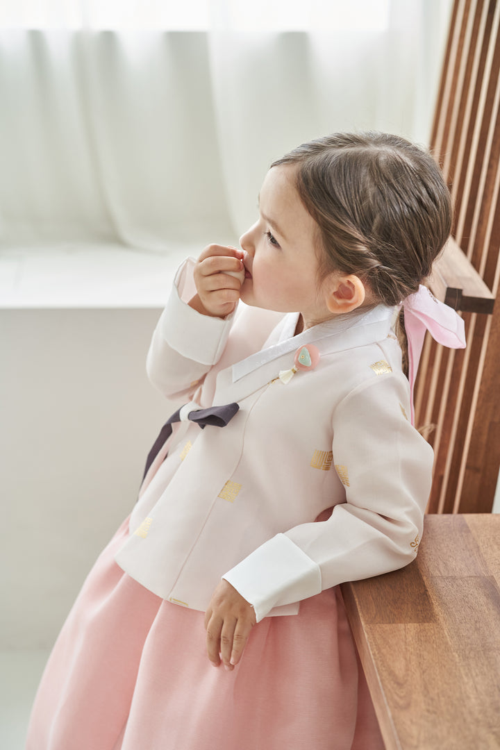 Hanbok Dress Girl Baby Korea Traditional Clothing Set First Birthday Celebration Party Celebration 1–8 Years Ivory Pink OS103