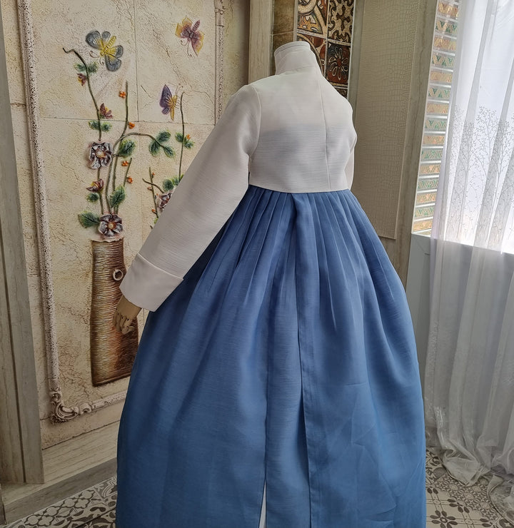 Korean Traditional Woman Personal Custom Hanbok Wedding Party Ceremony Ivory Blue Skirt Mom Grandmom Hanbok OSW131