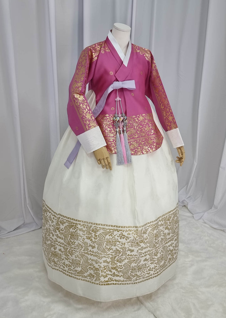 Korean Traditional Woman Personal Custom Hanbok Wedding Party Ceremony High Quality Print Dangui 당의 Queen Princess Design Hanbok Pink Ivory OSW146