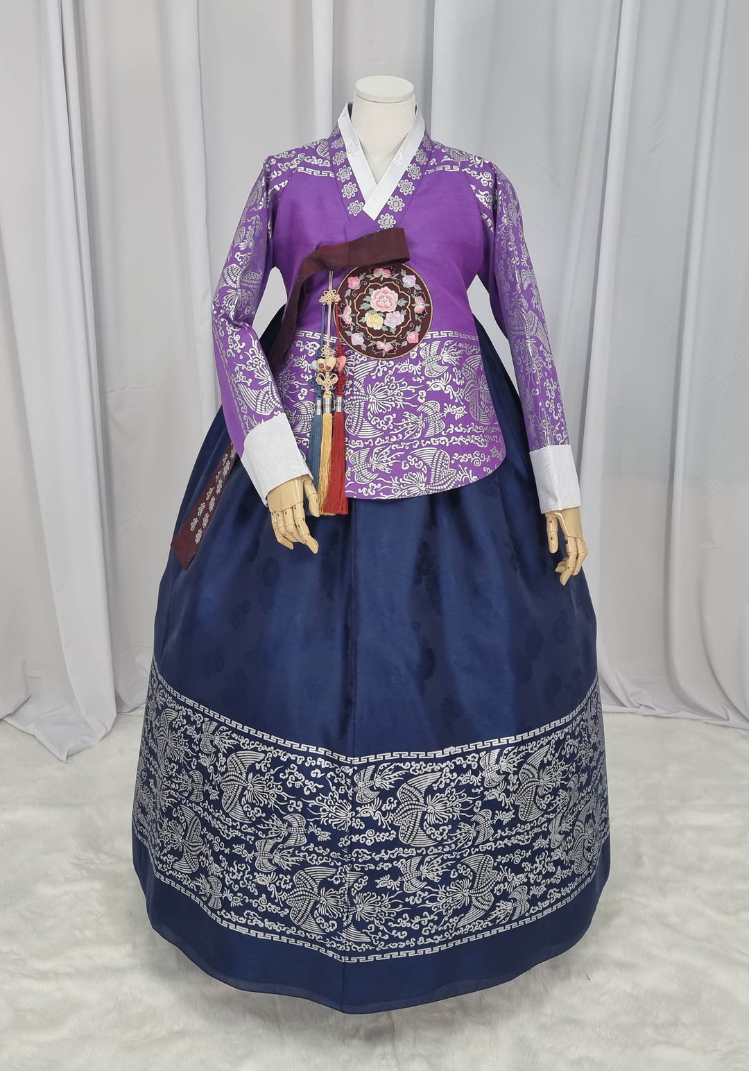 Korean Traditional Woman Personal Custom Hanbok Wedding Party Ceremony High Quality Print Dangui 당의 Queen Princess Design Hanbok Purple Navy OSW143